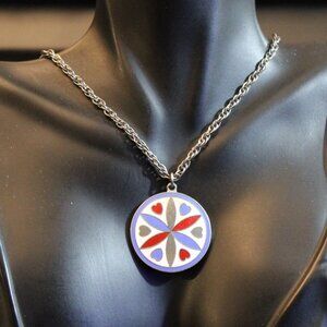 Vintage Pennsylvania Dutch Hex Love and Romance Enamel Pendant Necklace